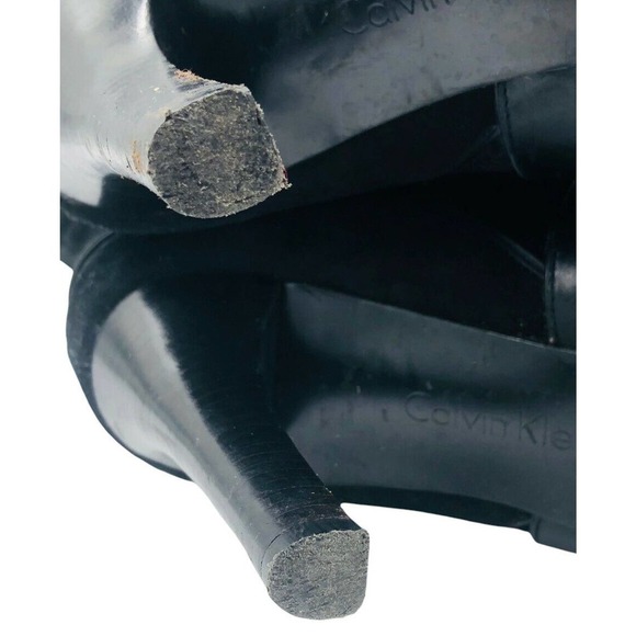 CALVIN KLEIN Black Suede Slip On Buckle Knee High Boots Size 9 BRANDY - Picture 4 of 9